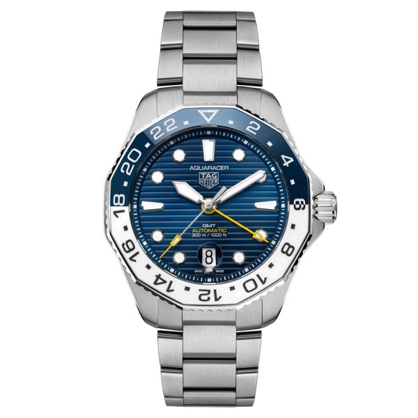 TAG Heuer Aquaracer Professional 300 GMT automatic watch blue dial steel bracelet 43 mm