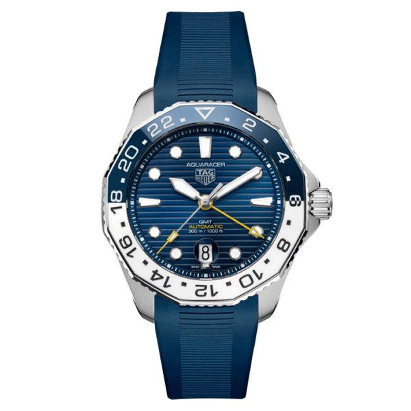 TAG Heuer Aquaracer Professional 300 GMT automatic watch blue dial blue rubber strap 43 mm