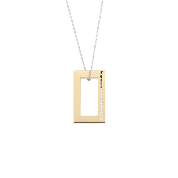 Médaille Le Gramme Rectangle 5,7g en or jaune poli, argent 925 et diamants