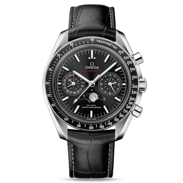Montre Omega Speedmaster Moonwatch Co-Axial Master Chronometer Phases de lune cadran noir bracelet cuir 44,25 mm - SOLDAT PL