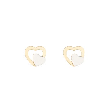 Boucles d'oreilles Les Poinçonneurs Doubles Coeurs en or jaune et or blanc