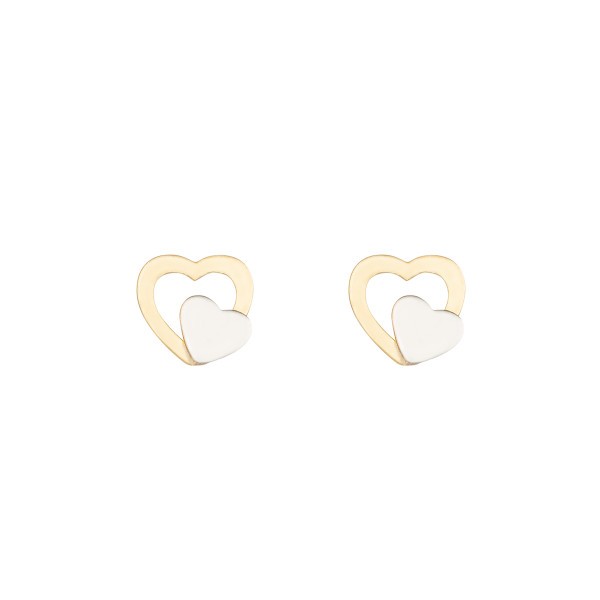 Boucles d'oreilles Les Poinçonneurs Doubles Coeurs en or jaune et or blanc