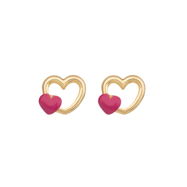 Les Poinçonneurs Double Pink Hearts earrings in yellow gold 