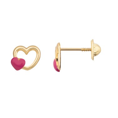 Les Poinçonneurs Double Pink Hearts earrings in yellow gold 