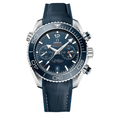 Montre Omega Seamaster Planet Ocean 600m Master Chronometer cadran bleu bracelet cuir bleu 45,5 mm