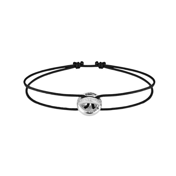 Bracelet Le Gramme Entrelacs 3g en argent poli et diamants sur cordon noir