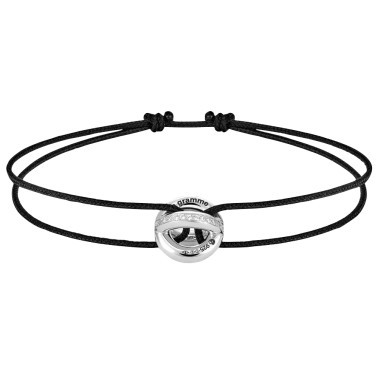 Bracelet Le Gramme Entrelacs 3g en argent poli et diamants sur cordon noir
