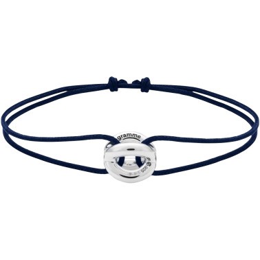 Bracelet Le Gramme Entrelacs 3g en argent poli sur cordon bleu marine