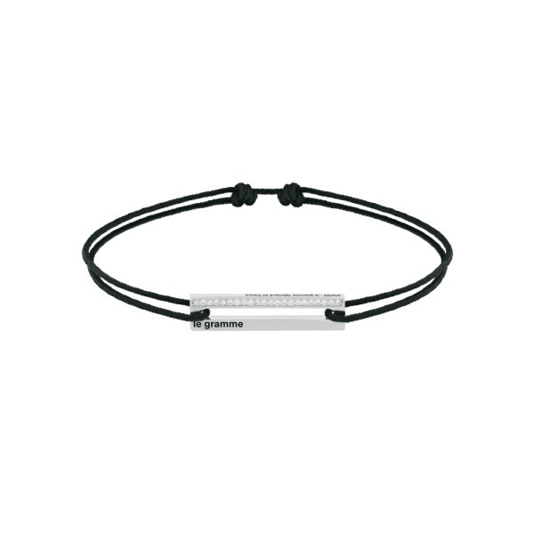 Bracelet Le Gramme Perforé 1,7g en argent poli et diamants sur cordon noir