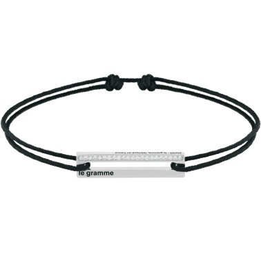 Bracelet Le Gramme Perforé 1,7g en argent poli et diamants sur cordon noir