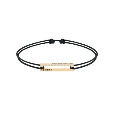 Bracelet Le Gramme Perforé 1,7g en or poli et diamants sur cordon noir