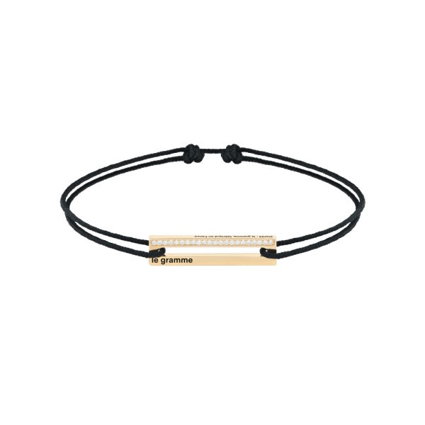 Bracelet Le Gramme Perforé 1,7g en or poli et diamants sur cordon noir