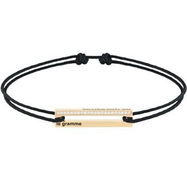 Bracelet Le Gramme Perforé 1,7g en or poli et diamants sur cordon noir