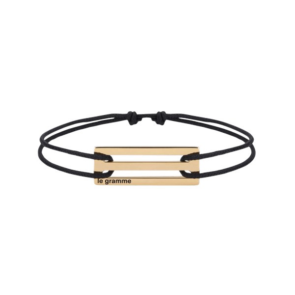 Bracelet Le Gramme Perforé 2,5g en or jaune poli sur cordon noir