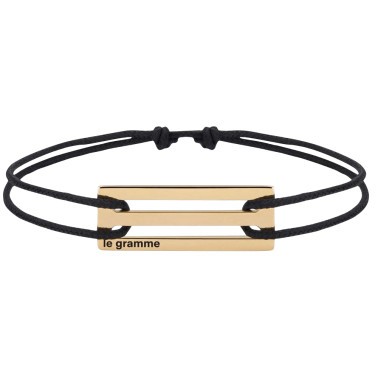 Bracelet Le Gramme Perforé 2,5g en or jaune poli sur cordon noir