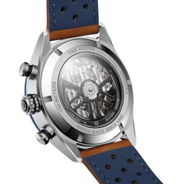 TAG Heuer Carrera Chronograph Heuer 02 automatic watch blue dial brown leather strap 44 mm CBN2A1A.FC6537