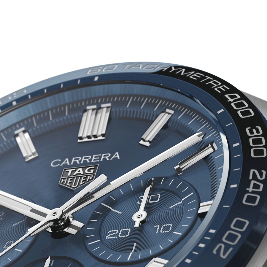 TAG Heuer Carrera Chronograph Heuer 02 automatic watch blue dial brown leather strap 44 mm CBN2A1A.FC6537