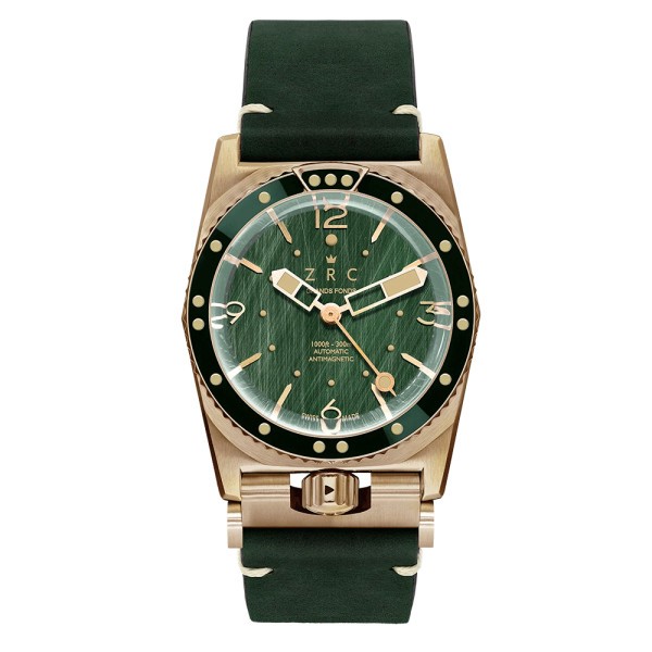 Montre ZRC Vintage 1964 Spirit Bronze Green automatique bracelet cuir vert 40,5 mm