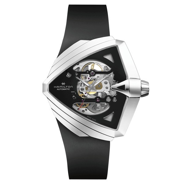 Hamilton Ventura XXL Skeleton automatic watch with skeleton dial and black leather strap 45,5 x 46 mm