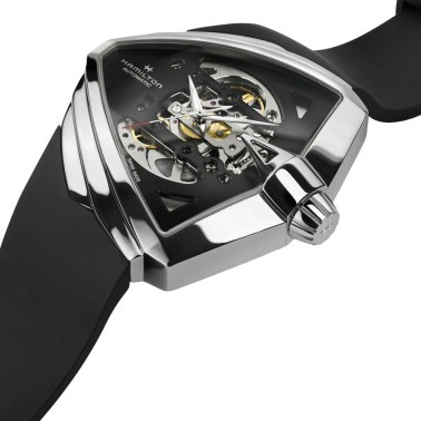 Montre Hamilton Ventura XXL Skeleton automatique cadran squelette bracelet cuir noir 45,5 x 46 mm H24625330