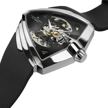 Montre Hamilton Ventura XXL Skeleton automatique cadran squelette bracelet cuir noir 45,5 x 46 mm H24625330