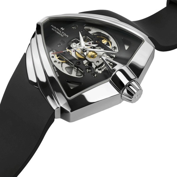 Hamilton Ventura XXL Skeleton automatic watch with skeleton dial and black leather strap 45,5 x 46 mm