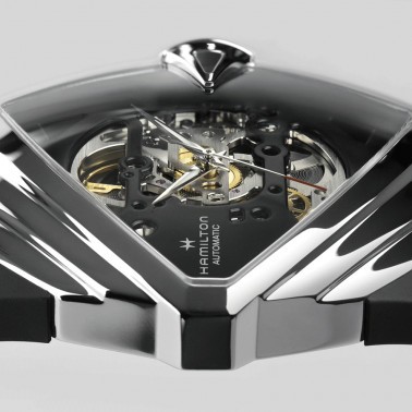 Hamilton Ventura XXL Skeleton automatic watch with skeleton dial and black leather strap 45,5 x 46 mm