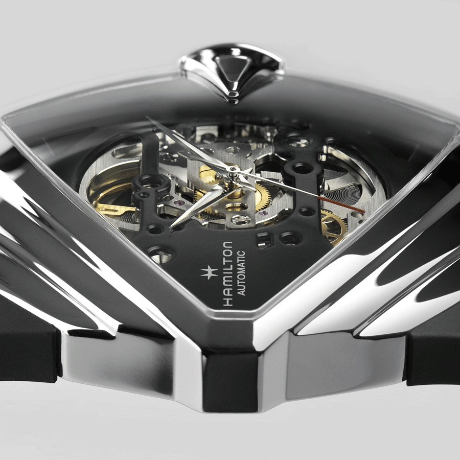 Hamilton Ventura XXL Skeleton automatic watch with skeleton dial and black leather strap 45,5 x 46 mm