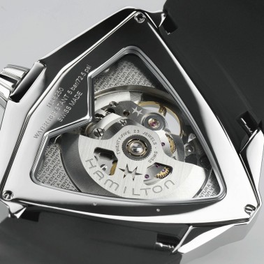 Hamilton Ventura XXL Skeleton automatic watch with skeleton dial and black leather strap 45,5 x 46 mm