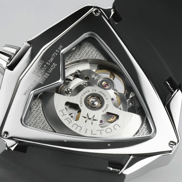 Hamilton Ventura XXL Skeleton automatic watch with skeleton dial and black leather strap 45,5 x 46 mm