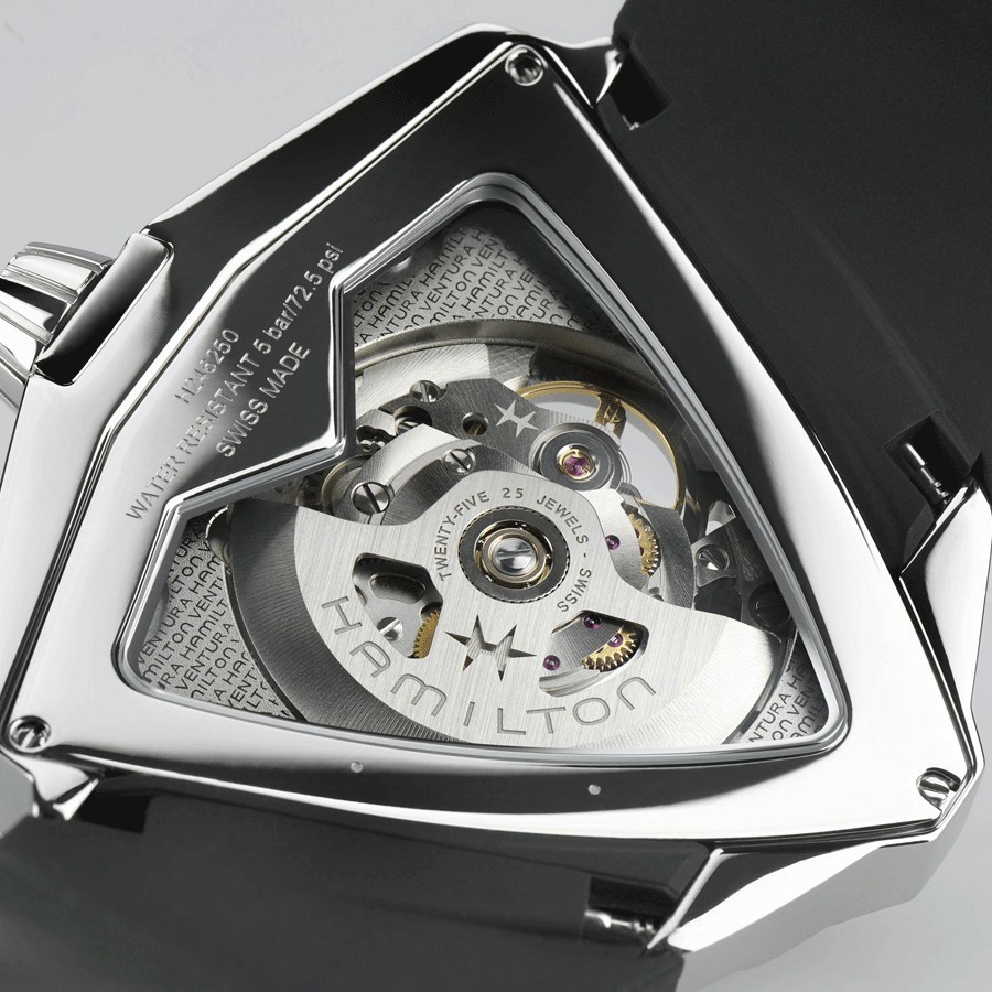 Hamilton Ventura XXL Skeleton automatic watch with skeleton dial and black leather strap 45,5 x 46 mm