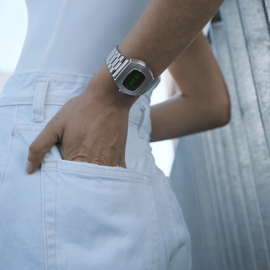 Montre Hamilton American Classic PSR Digital quartz acier affichage LED vert 40,8 x 34,7 mm