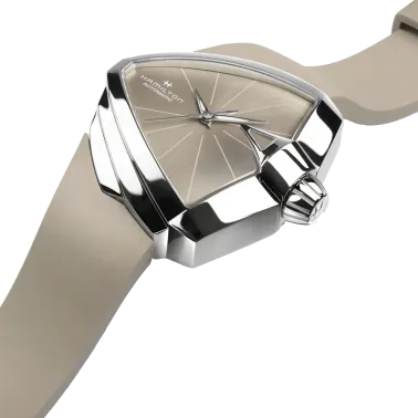 Montre Hamilton Ventura S automatique cadran beige bracelet caoutchouc beige 34,5 x 38 mm H24105370