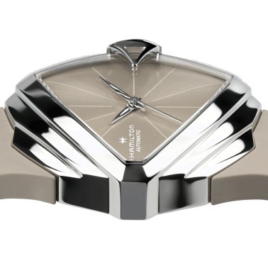 Montre Hamilton Ventura S automatique cadran beige bracelet caoutchouc beige 34,5 x 38 mm