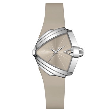 Montre Hamilton Ventura S automatique cadran beige bracelet caoutchouc beige 34,5 x 38 mm H24105370