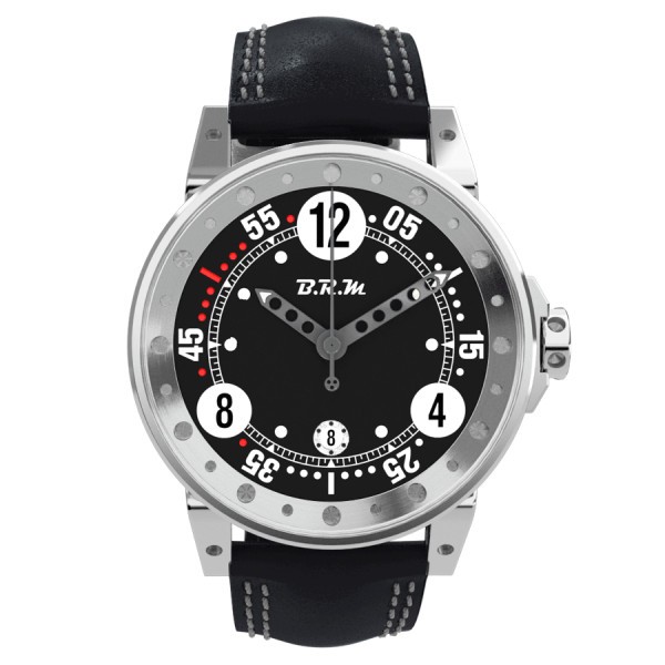 Montre B.R.M V6-44 automatique inox cadran noir aiguilles grises bracelet cuir noir 44 mm