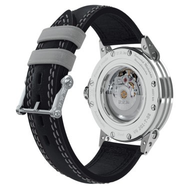 Montre B.R.M V6-44 automatique inox cadran noir aiguilles grises bracelet cuir noir 44 mm