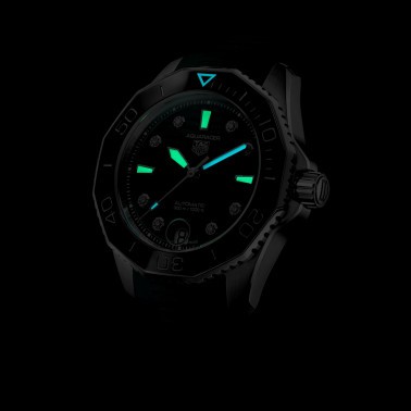 TAG Heuer Aquaracer Professional 300 Date automatic watch with diamond markers blue dial blue rubber strap 36 mm