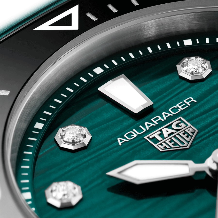 TAG Heuer Aquaracer Professional 300 Date automatic watch with diamond markers blue dial blue rubber strap 36 mm