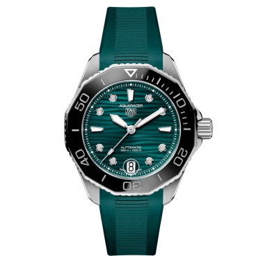 Montre TAG Heuer Aquaracer Professional 300 Date automatique index diamants cadran bleu bracelet caoutchouc bleu 36 mm WBP231G.F