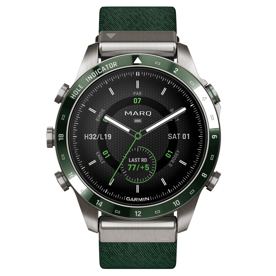 Garmin Marq Gen 2 Golfer watch sapphire titanium and ceramic green nylon strap 46 mm 010-02648-21