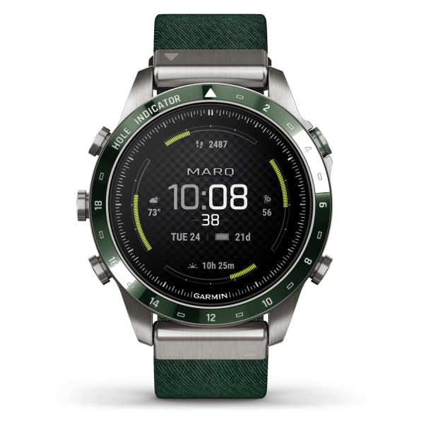 Garmin Marq Gen 2 Golfer watch sapphire titanium and ceramic green nylon strap 46 mm 010-02648-21