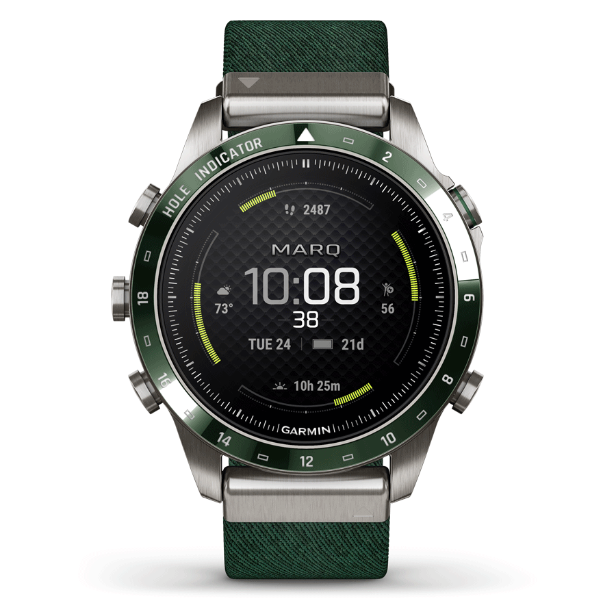 Garmin Marq Gen 2 Golfer watch sapphire titanium and ceramic green nylon strap 46 mm 010-02648-21