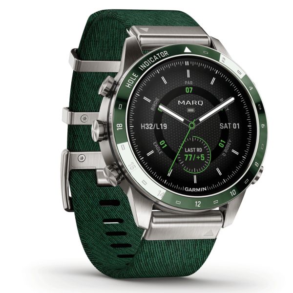 Garmin Marq Gen 2 Golfer watch sapphire titanium and ceramic green nylon strap 46 mm 010-02648-21
