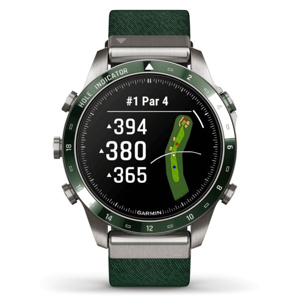 Garmin Marq Gen 2 Golfer watch sapphire titanium and ceramic green nylon strap 46 mm 010-02648-21