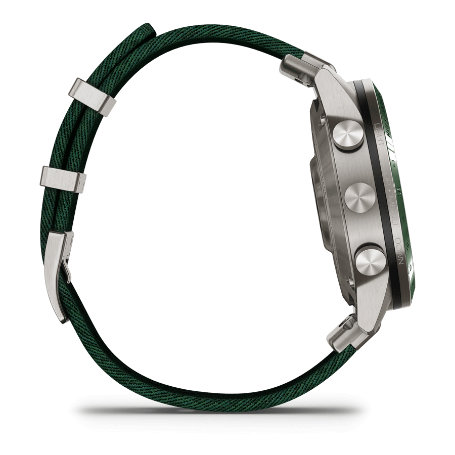 Garmin Marq Gen 2 Golfer watch sapphire titanium and ceramic green nylon strap 46 mm 010-02648-21