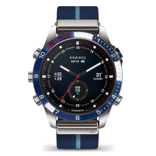 Garmin Marq Gen 2 Captain sapphire titanium and ceramic watch with blue nylon strap 46 mm 010-02648-11