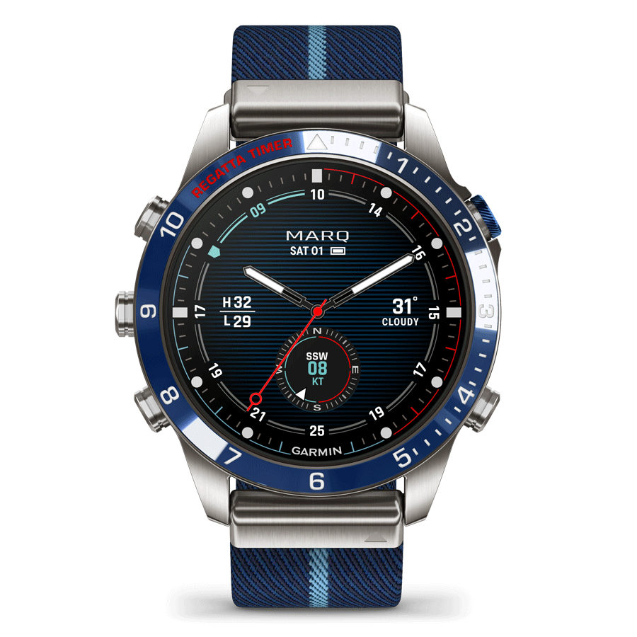 Garmin Marq Gen 2 Captain sapphire titanium and ceramic watch with blue nylon strap 46 mm 010-02648-11