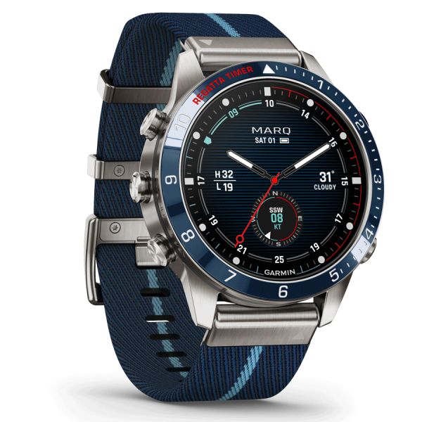 Garmin Marq Gen 2 Captain sapphire titanium and ceramic watch with blue nylon strap 46 mm 010-02648-11