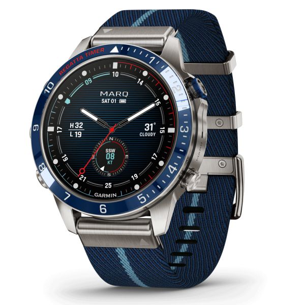 Montre Garmin Marq Gen 2 Captain saphir titane et céramique bracelet nylon 46 mm 010-02648-11